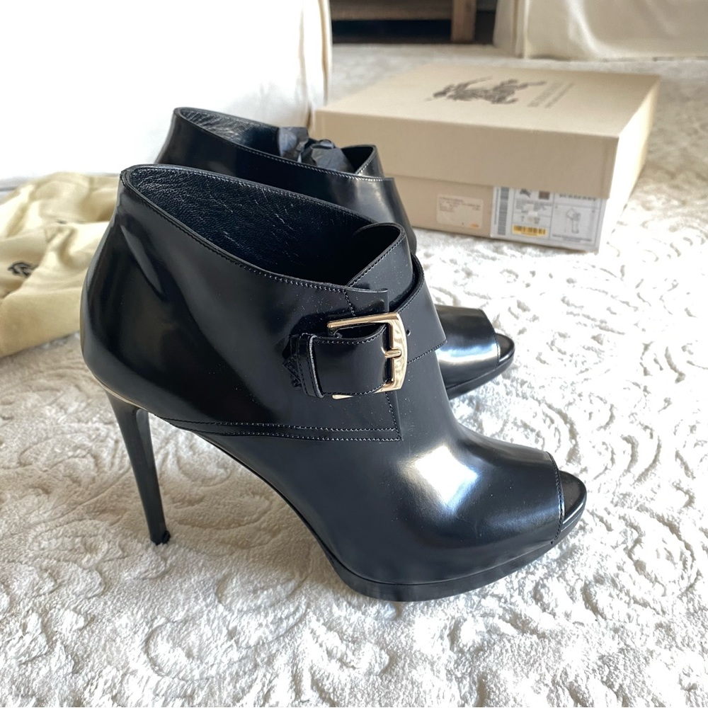 Burberry Leather Peep Toe Buckle Bootie - Picture 3 of 7